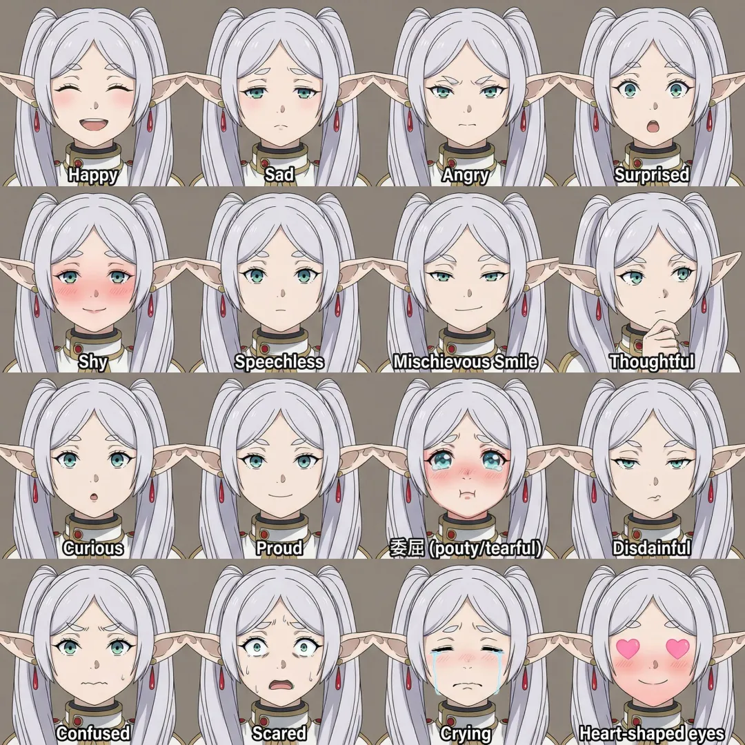 16-Panel Anime Expression Grid
