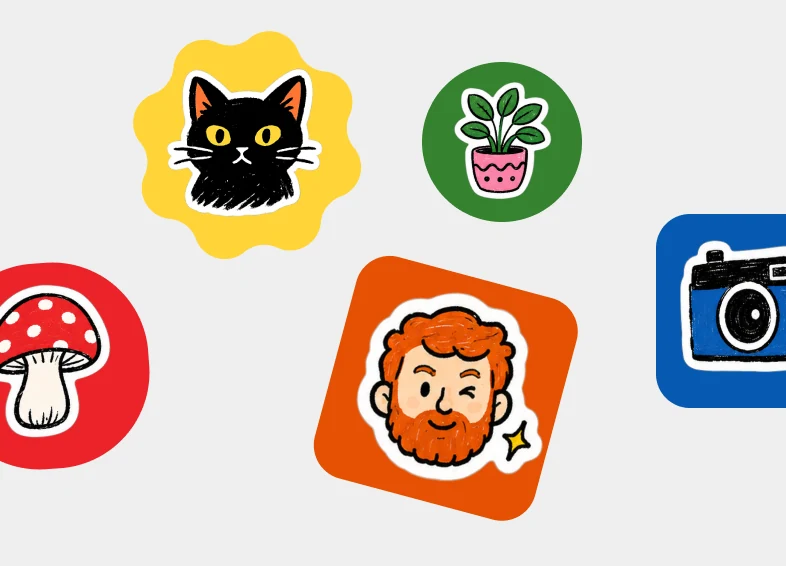 A colorful collection of illustrated stickers.